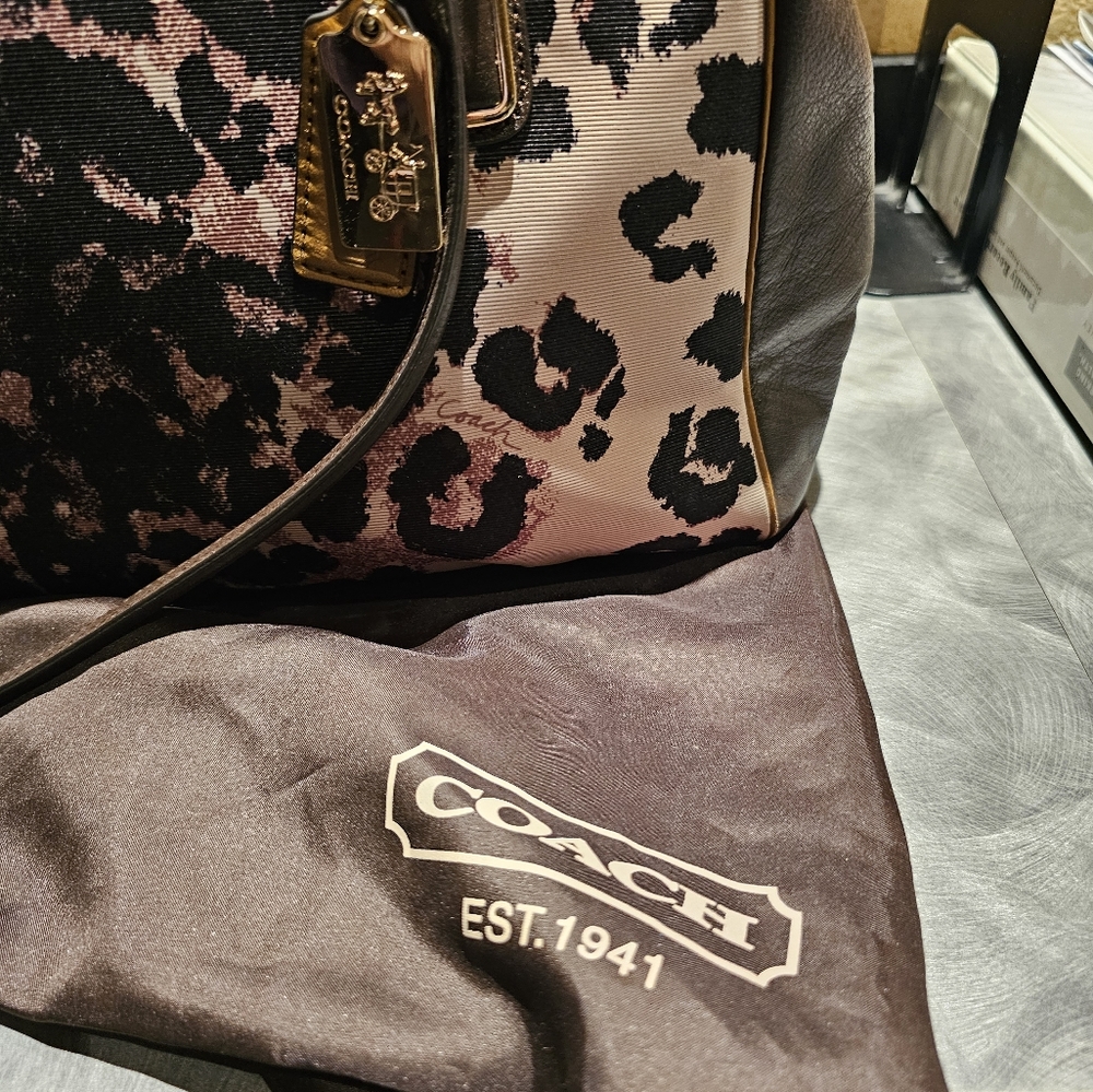 Coach leather leopard satchel - Picture 10 of 13